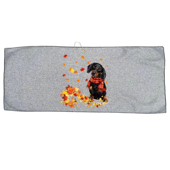 Dachshund Leaf Fall Hello Autumn For Dog Lover Thanksgiving Gift Large Microfiber Waffle Golf Towel