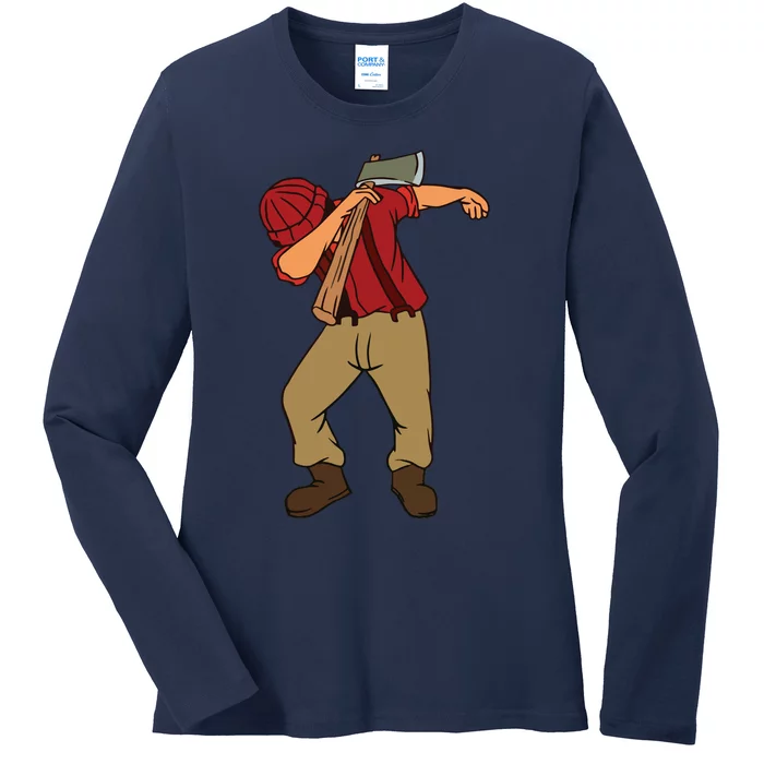 Dabbing Lumberjack Funny Dab Lumberman Gift Tee Ladies Long Sleeve Shirt