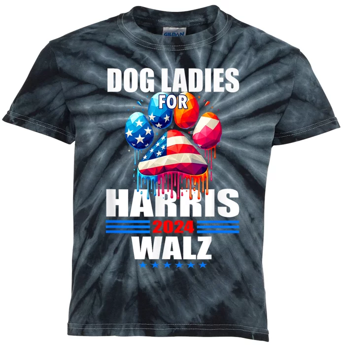 Dog Ladies For Harris Walz 2024 Kids Tie-Dye T-Shirt