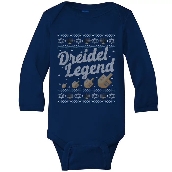 Dreidel Legend Funny Ugly Hanukkah Sweater Gifts Baby Long Sleeve Bodysuit