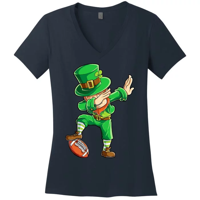 Dabbing Leprechaun Football St Patricks Day Sports Women's V-Neck T-Shirt