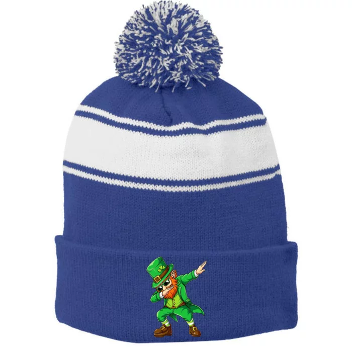 Dabbing Leprechaun Funny Gifts St Patricks Day Stripe Pom Pom Beanie