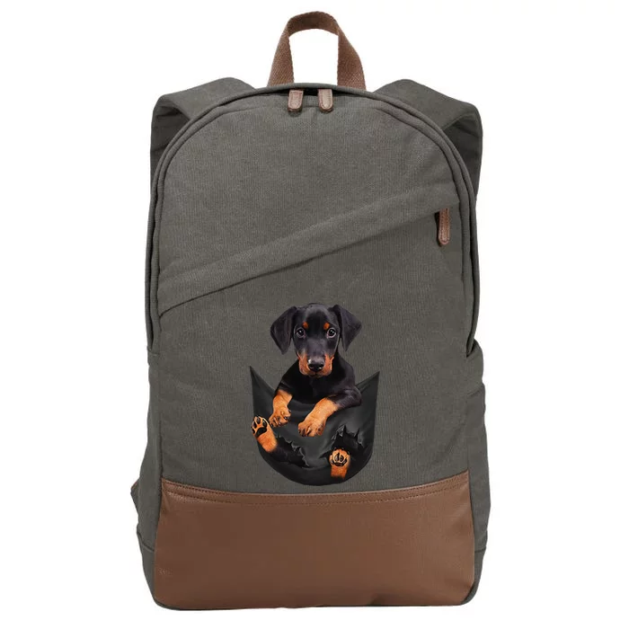 Dog Lovers Gifts Doberman In Pocket Funny Dog Face Cotton Canvas Backpack