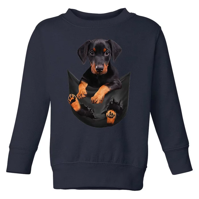 Dog Lovers Gifts Doberman In Pocket Funny Dog Face Toddler Sweatshirt