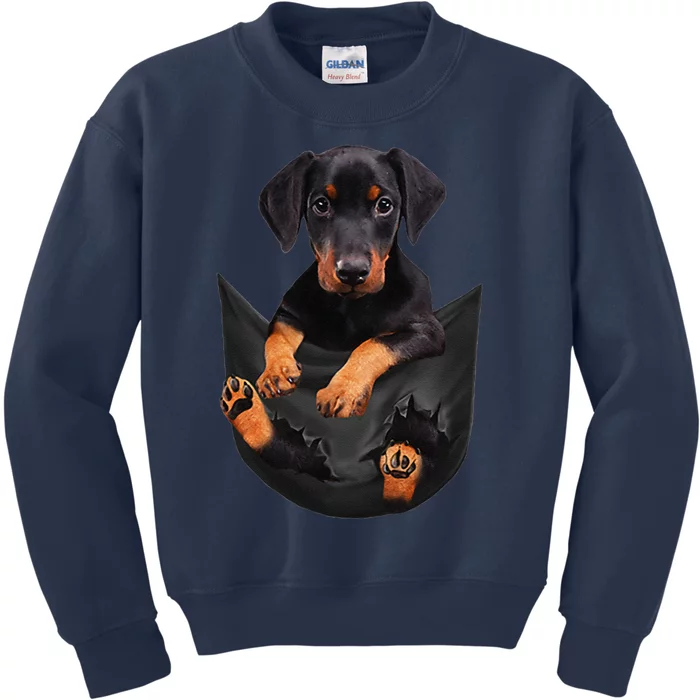 Dog Lovers Gifts Doberman In Pocket Funny Dog Face Kids Sweatshirt