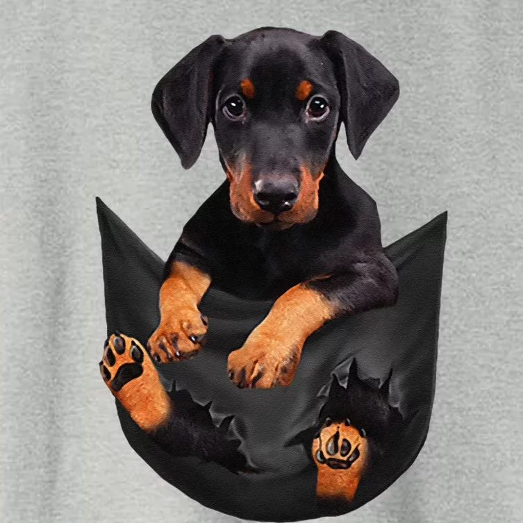 Dog Lovers Gifts Doberman In Pocket Funny Dog Face Women's Crop Top Tee