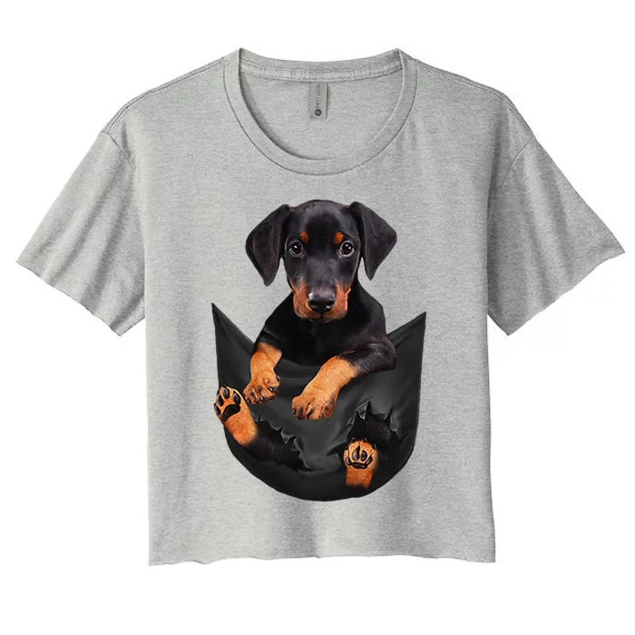 Dog Lovers Gifts Doberman In Pocket Funny Dog Face Women's Crop Top Tee