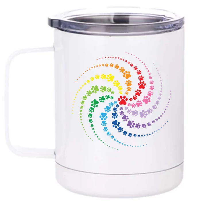 Dog Lover Gift For Gift Colorful Paw Print Cool Gift Front & Back 12oz Stainless Steel Tumbler Cup