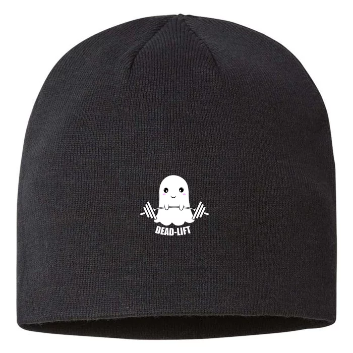 Dead Lift Ghost Halloween Funny Ghost Gym Fitness Workout 8 1/2in Sustainable Knit Beanie