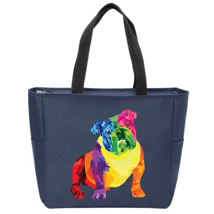 Dog Lover Gifts Women Colorful Cool English Bulldog Men Zip Tote Bag