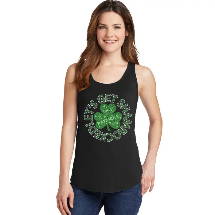 Distressed Let's Get Shamrocked Irish St Patrick Ladies Essential Tank