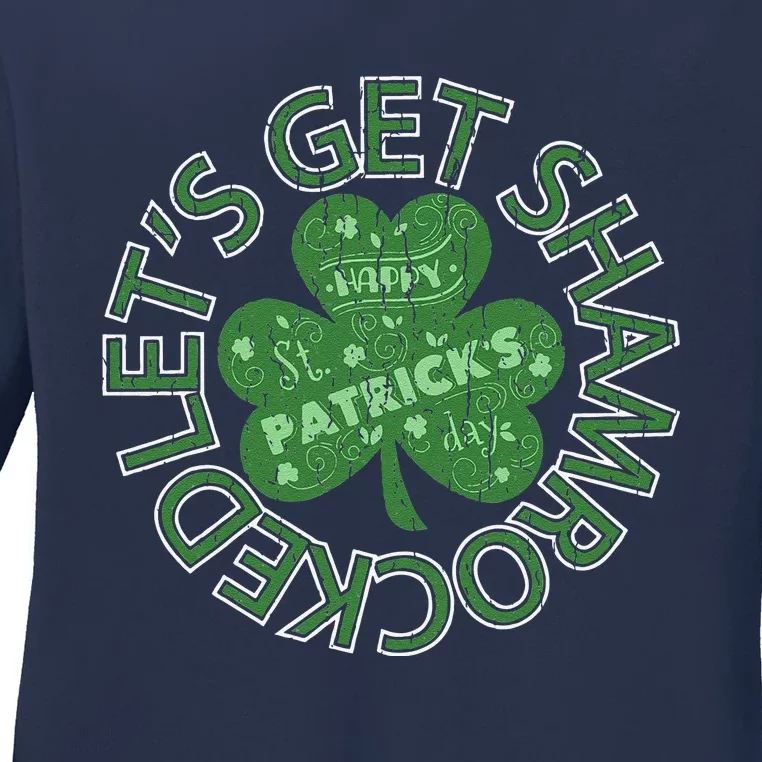 Distressed Let's Get Shamrocked Irish St Patrick Ladies Long Sleeve Shirt