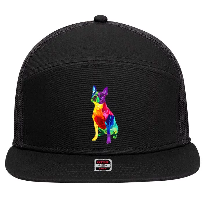 Dog Lover Gifts Boston Terrier Dog Colorful Boston Terrier 7 Panel Mesh Trucker Snapback Hat