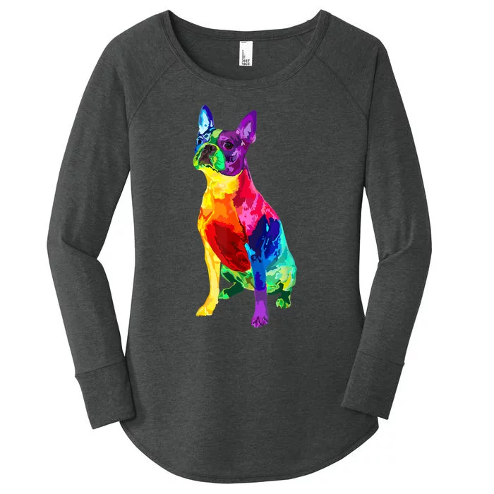 Dog Lover Gifts Boston Terrier Dog Colorful Boston Terrier Women's Perfect Tri Tunic Long Sleeve Shirt