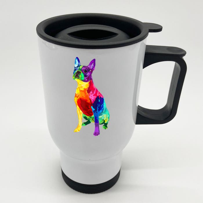 Dog Lover Gifts Boston Terrier Dog Colorful Boston Terrier Front & Back Stainless Steel Travel Mug