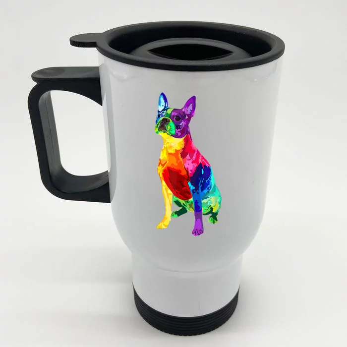 Dog Lover Gifts Boston Terrier Dog Colorful Boston Terrier Front & Back Stainless Steel Travel Mug