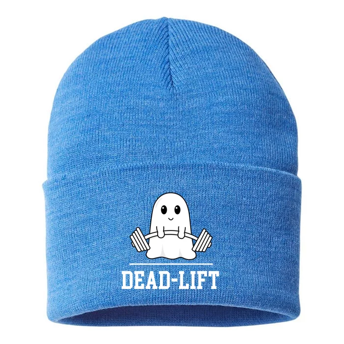 Dead Lift Ghost Halloween Cute Boo Gym Weights Gift Sustainable Knit Beanie