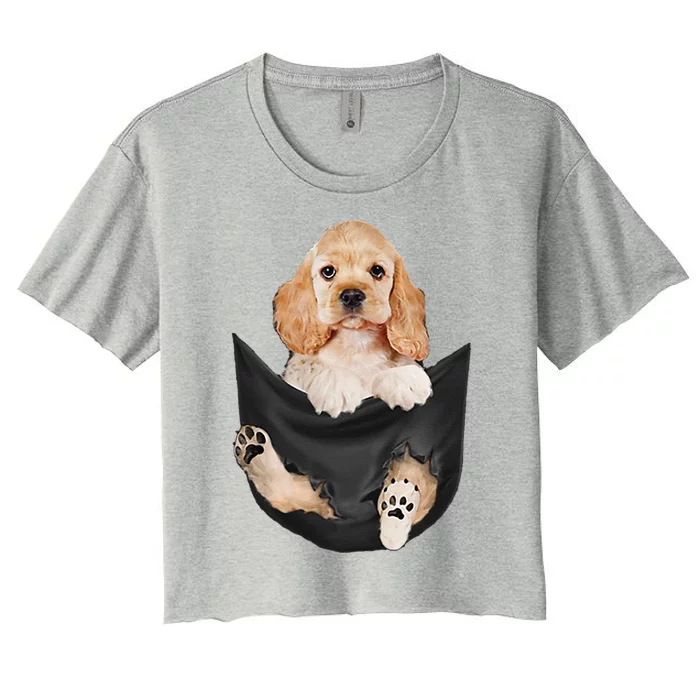 Dog Lovers Gifts Cocker Spaniel In Pocket Funny Dog Face Women's Crop Top Tee