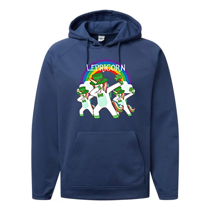 Dabbing Lepricorn Gift Three Irish Unicorns St Patricks Meaningful Gift Performance Fleece Hoodie