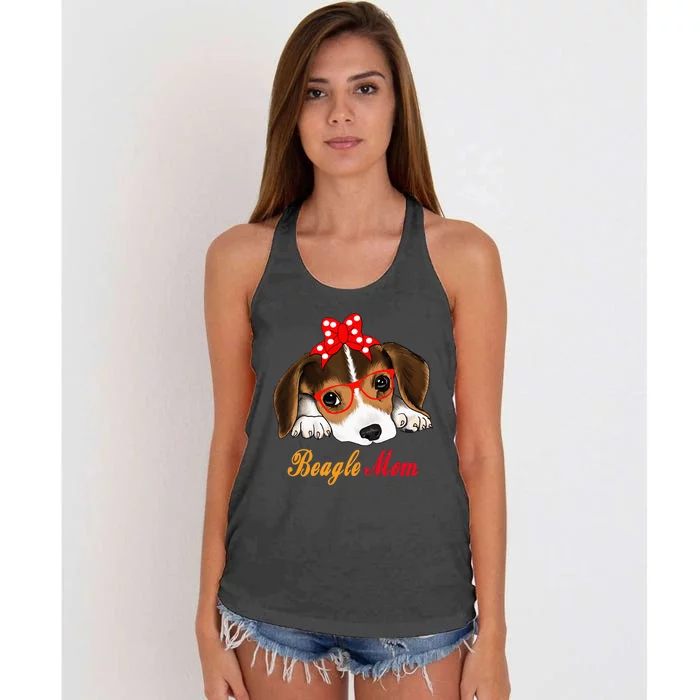 Dog Lover Gifts Bow Tie Glasses Funny Cute Beagle Mom Women's Knotted Racerback Tank