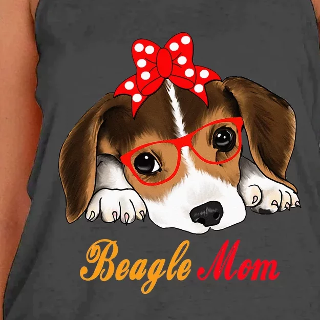 Dog Lover Gifts Bow Tie Glasses Funny Cute Beagle Mom Women's Knotted Racerback Tank