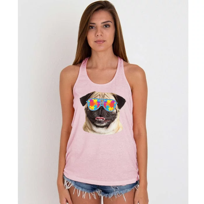 Dog Lover Gifts Funny Autism Awareness Pug Women's Knotted Racerback Tank