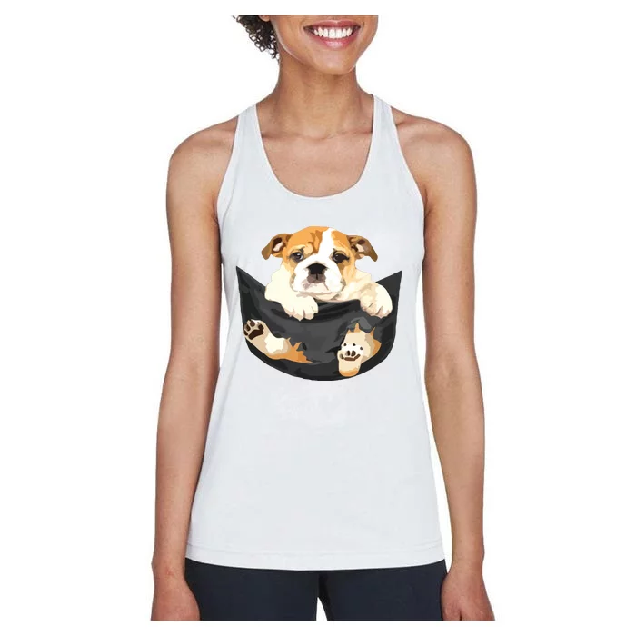 Dog Lovers Gifts Bulldog In Pocket Funny Dog Face Women's Racerback Tank