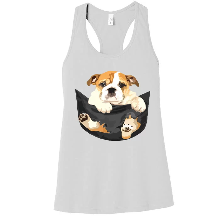 Dog Lovers Gifts Bulldog In Pocket Funny Dog Face Women's Racerback Tank