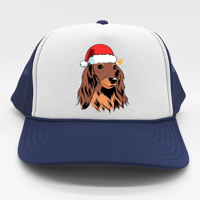 Dachshund Long Hair Santa Christmas Tree Lights Xmas Gift Cool Gift Trucker Hat