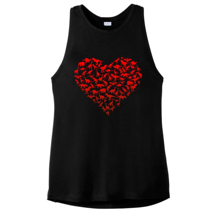 Dinosaur Love Heart Cute Valentines Day Ladies Tri-Blend Wicking Tank