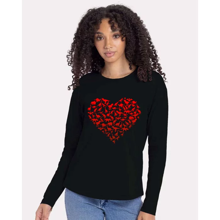 Dinosaur Love Heart Cute Valentines Day Womens Cotton Relaxed Long Sleeve T-Shirt