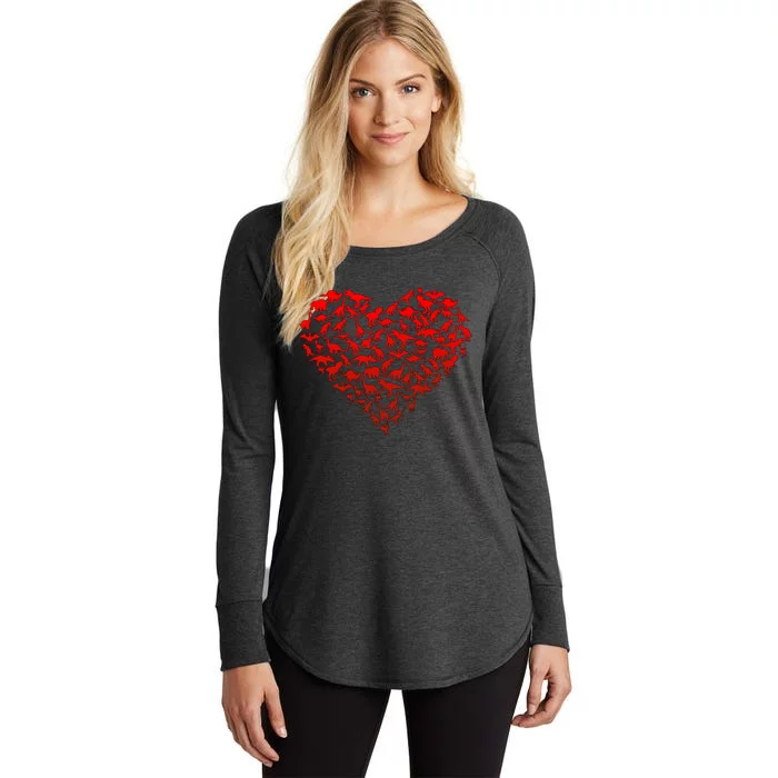 Dinosaur Love Heart Cute Valentines Day Women's Perfect Tri Tunic Long Sleeve Shirt