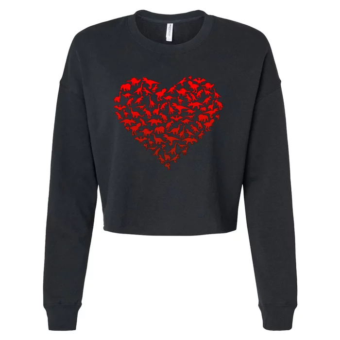 Dinosaur Love Heart Cute Valentines Day Cropped Pullover Crew