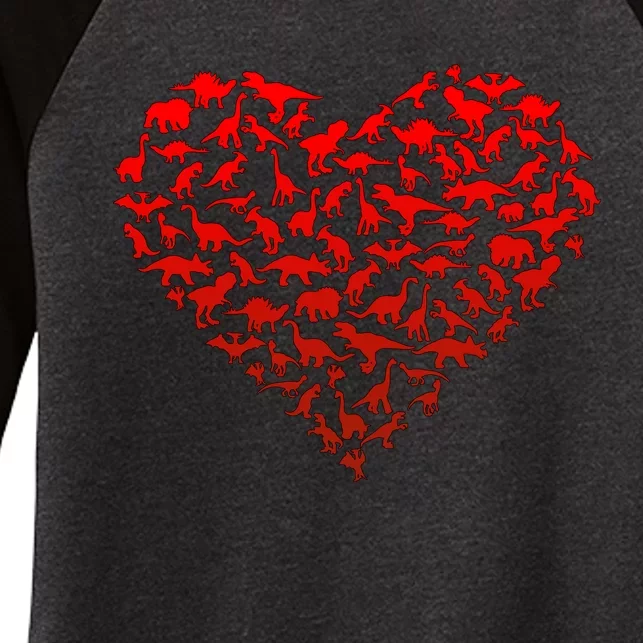 Dinosaur Love Heart Cute Valentines Day Women's Tri-Blend 3/4-Sleeve Raglan Shirt