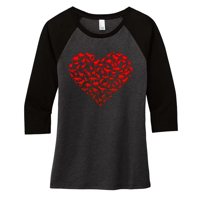 Dinosaur Love Heart Cute Valentines Day Women's Tri-Blend 3/4-Sleeve Raglan Shirt