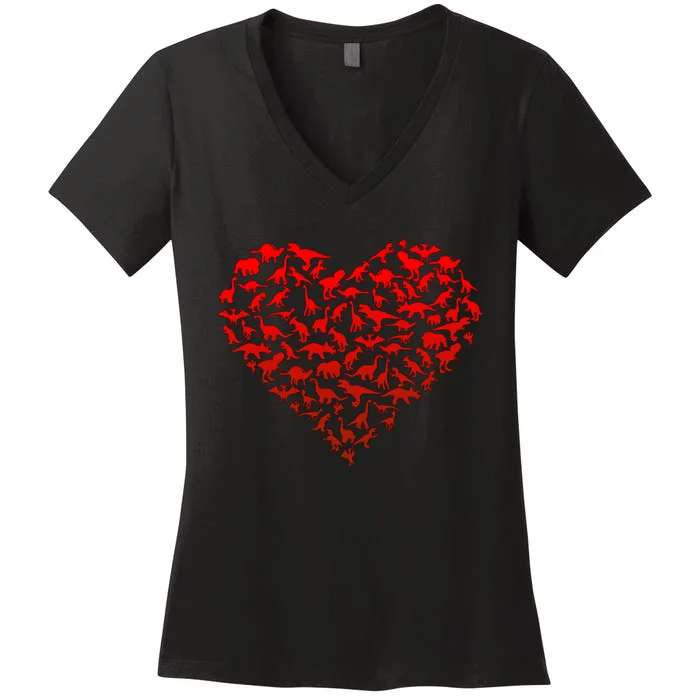 Dinosaur Love Heart Cute Valentines Day Women's V-Neck T-Shirt