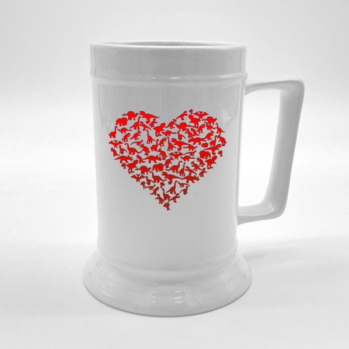 Dinosaur Love Heart Cute Valentines Day Front & Back Beer Stein