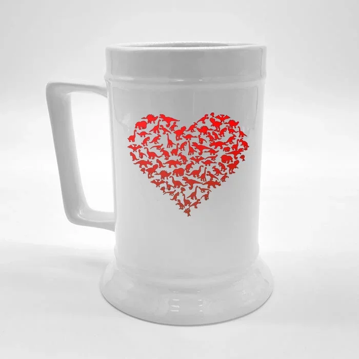 Dinosaur Love Heart Cute Valentines Day Front & Back Beer Stein