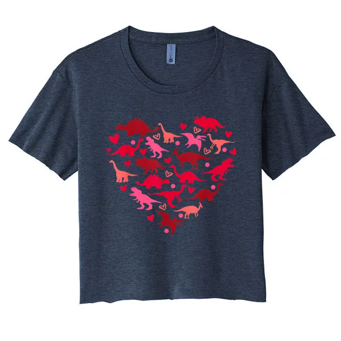 Dinosaur Love Heart T Rex Cute Valentines Day Women's Crop Top Tee