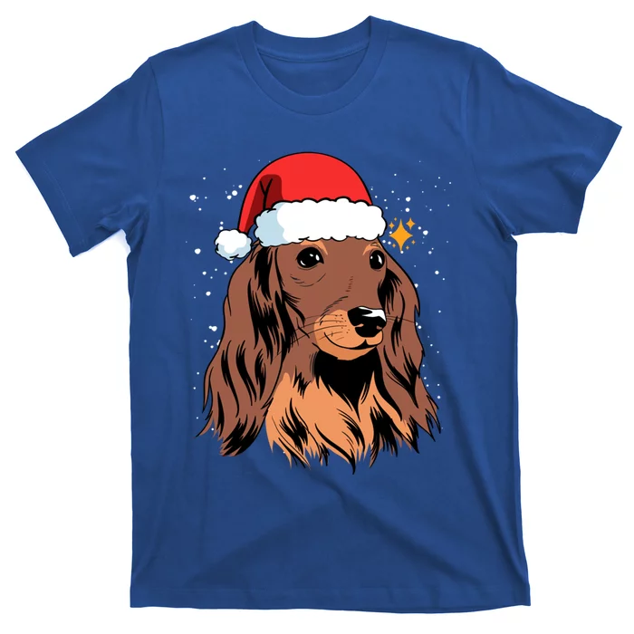 Dachshund Long Hair Santa Christmas Tree Lights Xmas Gift Cute Gift T-Shirt