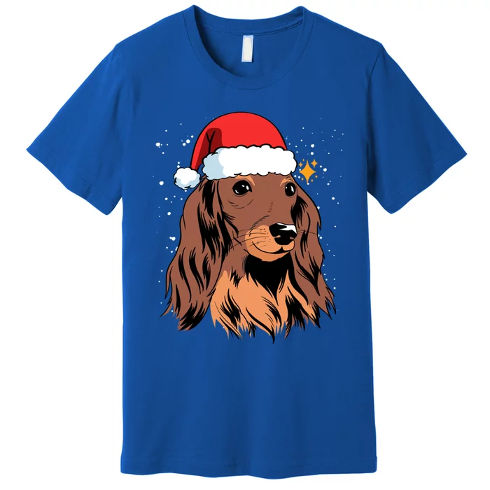 Dachshund Long Hair Santa Christmas Tree Lights Xmas Gift Cute Gift Premium T-Shirt