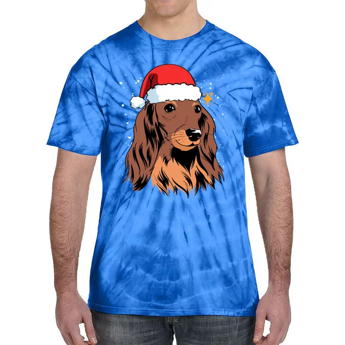 Dachshund Long Hair Santa Christmas Tree Lights Xmas Gift Cute Gift Tie-Dye T-Shirt