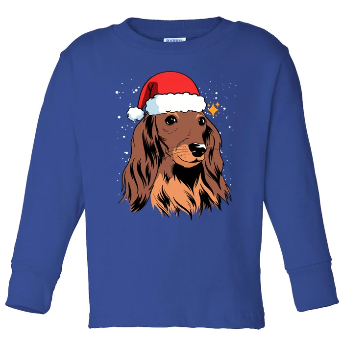 Dachshund Long Hair Santa Christmas Tree Lights Xmas Gift Cute Gift Toddler Long Sleeve Shirt