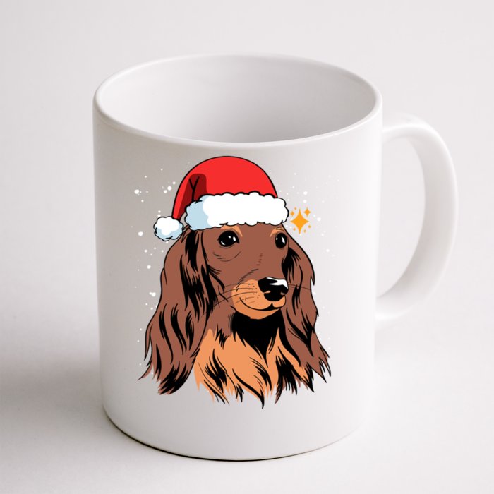 Dachshund Long Hair Santa Christmas Tree Lights Xmas Gift Cute Gift Front & Back Coffee Mug