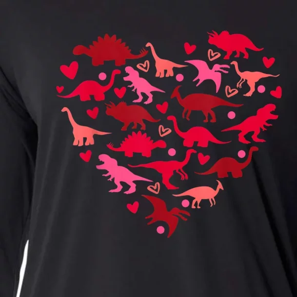 Dinosaur Love Heart T Rex Cute Valentines Day Cooling Performance Long Sleeve Crew