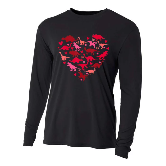 Dinosaur Love Heart T Rex Cute Valentines Day Cooling Performance Long Sleeve Crew