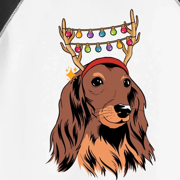 Dachshund Long Hair Reindeer Christmas Tree Lights Xmas Gift Toddler Fine Jersey T-Shirt