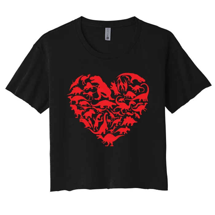 Dinosaur Love Heart Cute Valentines Day Toddlers Women's Crop Top Tee