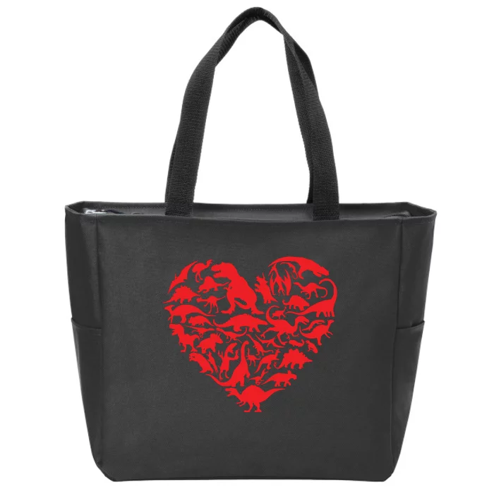 Dinosaur Love Heart Cute Valentines Day Toddlers Zip Tote Bag