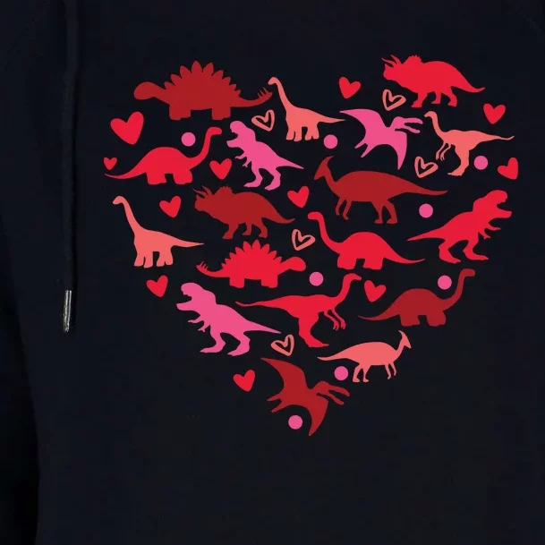 Dinosaur Love Heart T Rex Cute Valentines Day Toddlers Womens Funnel Neck Pullover Hood